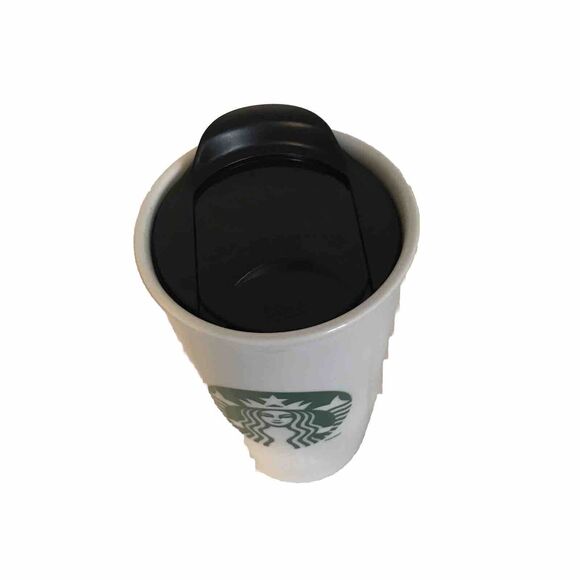2011 Starbucks Siren Logo White Ceramic Travel Coffee Tumbler Mug Slide Lid 12oz - Picture 3 of 6